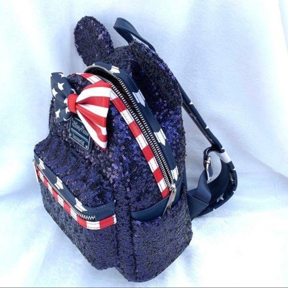 Disney Parks Loungefly Stars Stripes Americana Patriotic Sequin Mini Backpack - Picture 5 of 8